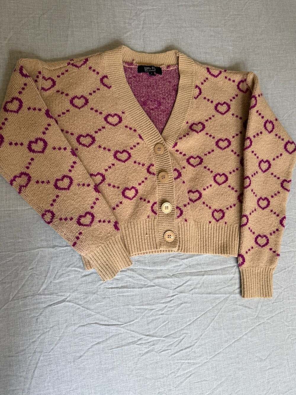 Witty Fox Young Contemporary Heart Pattern Button Front Cardigan Size S